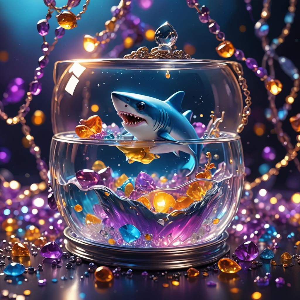 Baby Shark in Jewelry Box: Fantasy Art Nouveau