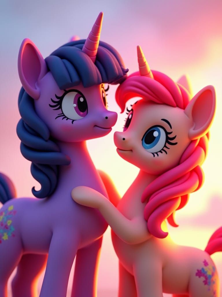 Twilight Sparkle and Sunset Shimmer in 3D Anime Style