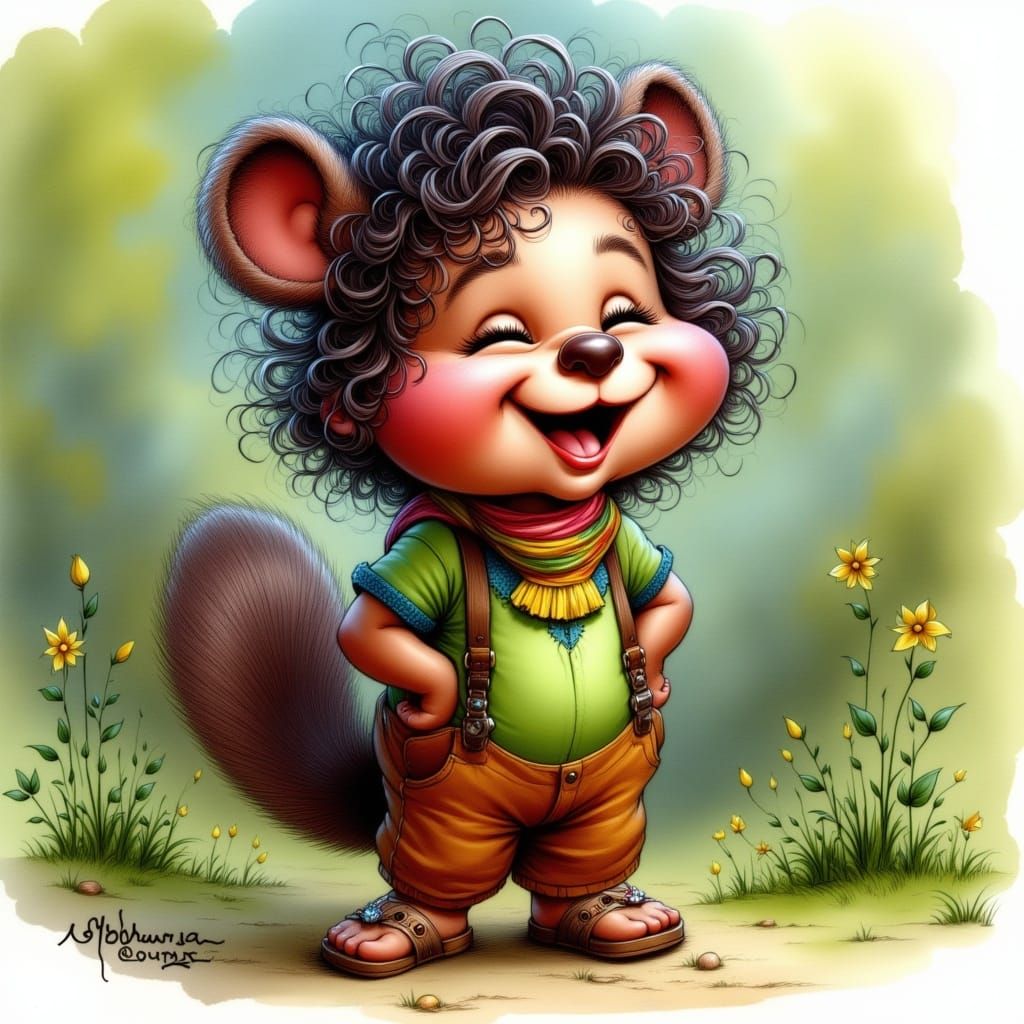 Cute Beaver Character Illustration in Acrylic Ink