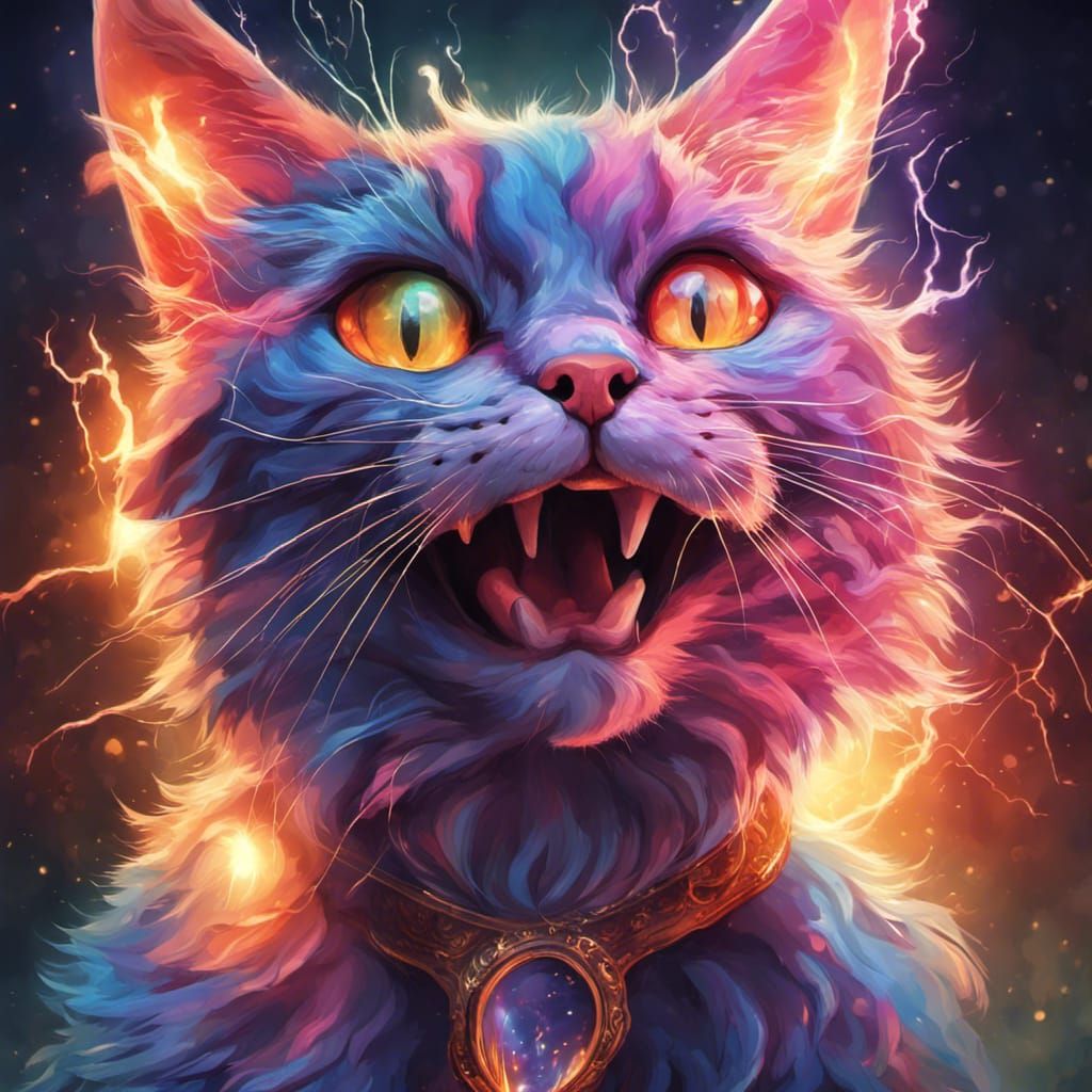 Mystical Magician Cat Portrait in Splash Art Style