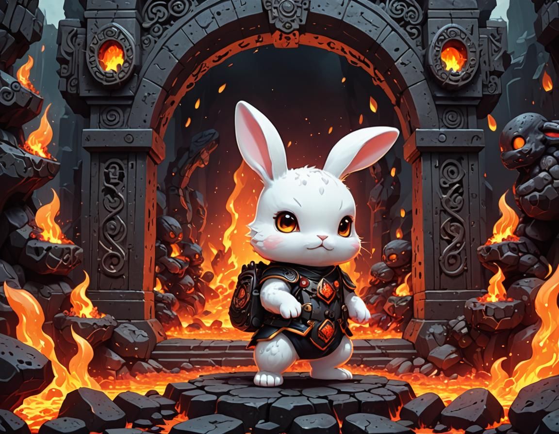 Multi-Headed Chibi Bunny Guards Lava Gates