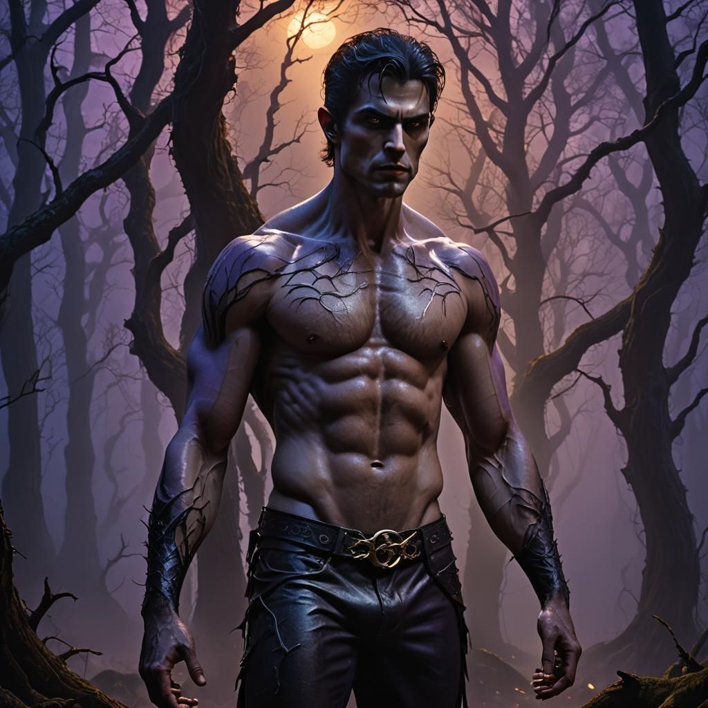 Heroic Vampire in Moonlit Forest, Dark Fantasy Art