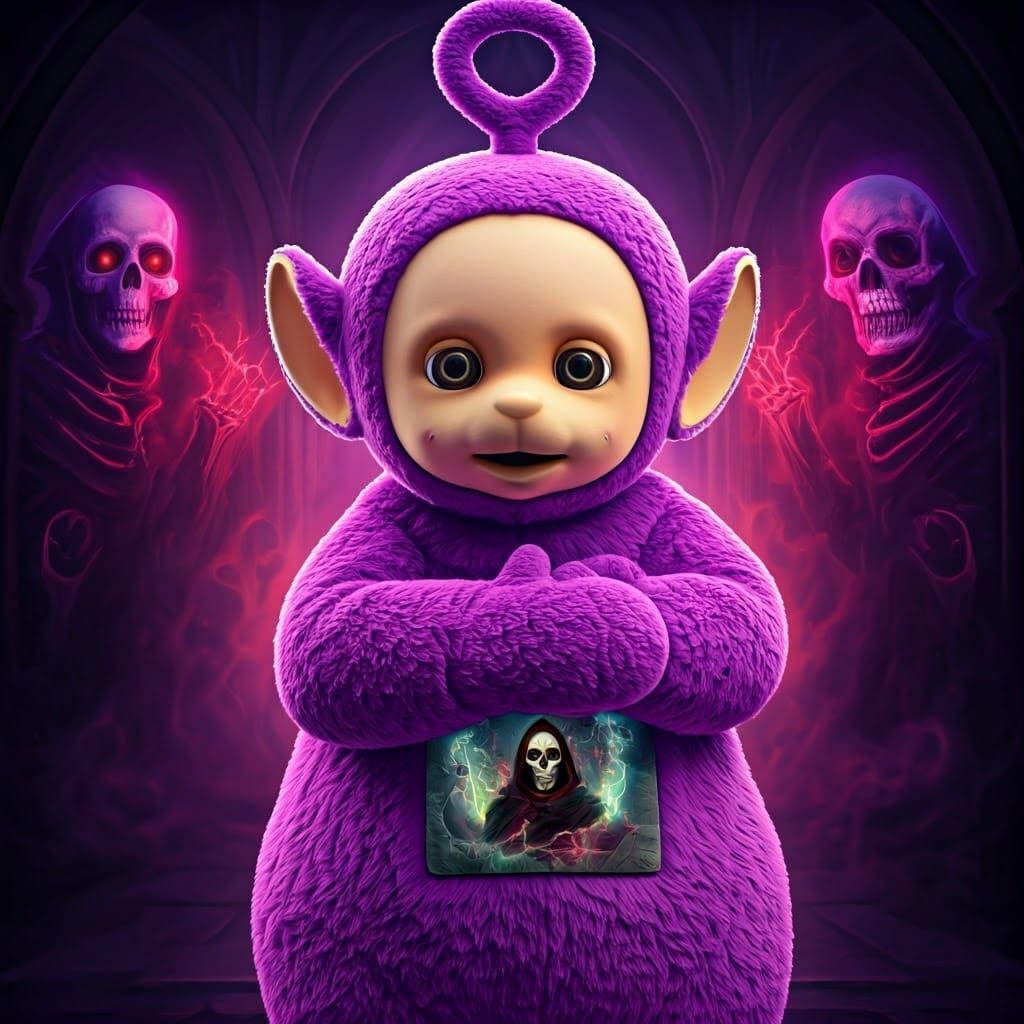 Teletubby Baby Grim Reaper Vision in Dark Fantasy Style