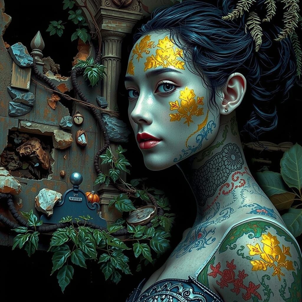 Abandoned City with Vines and Atmospheric Lighting