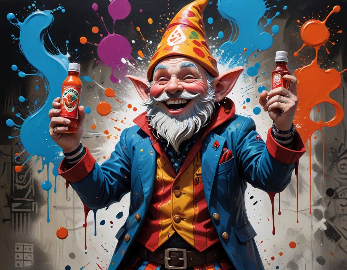 Vibrant Gnome Bard Takes Center Stage in Dynamic Street Art...