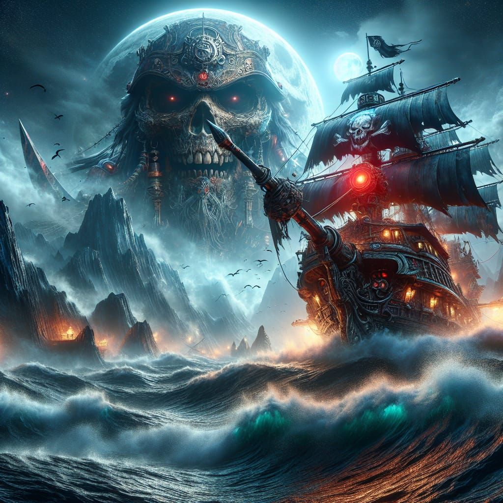 Menacing Pirate Corsair in Eerie Moonlight