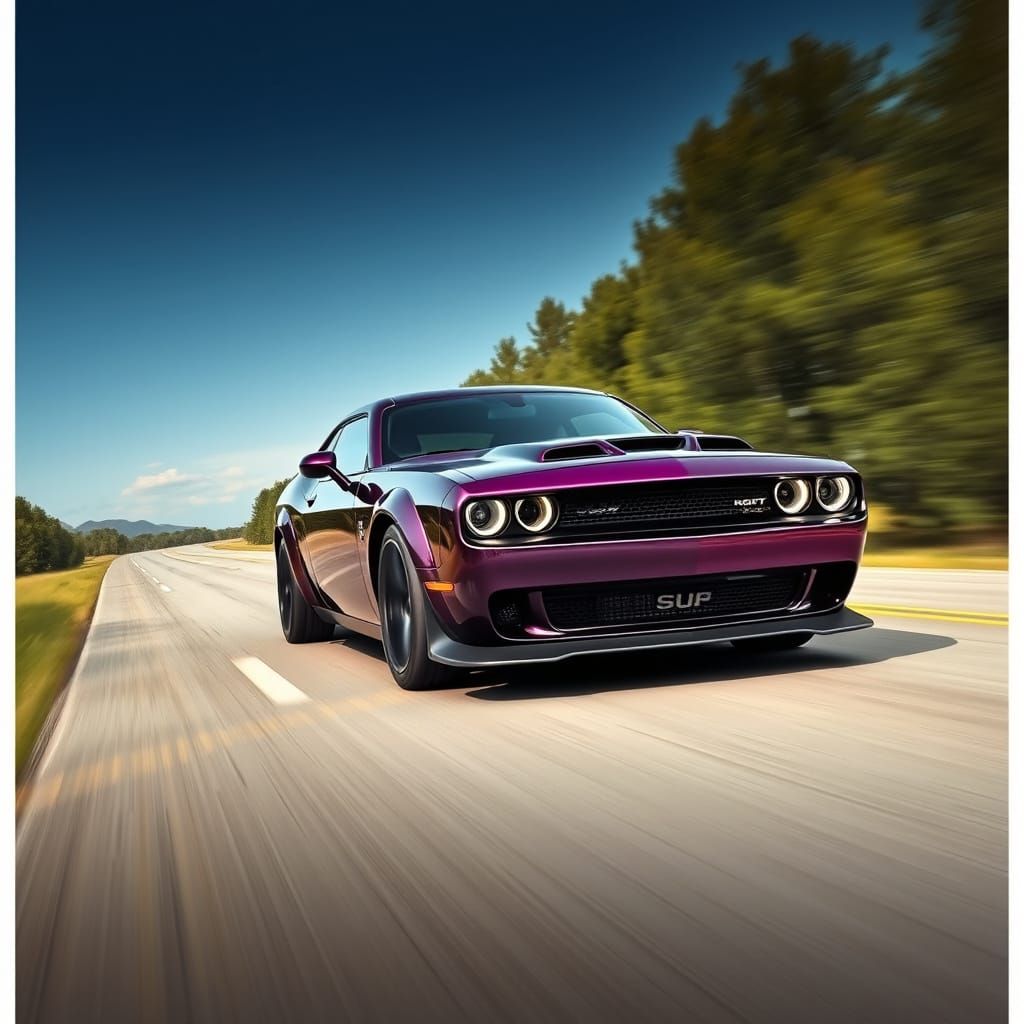 Hellcat Muscle Car on the Open Road