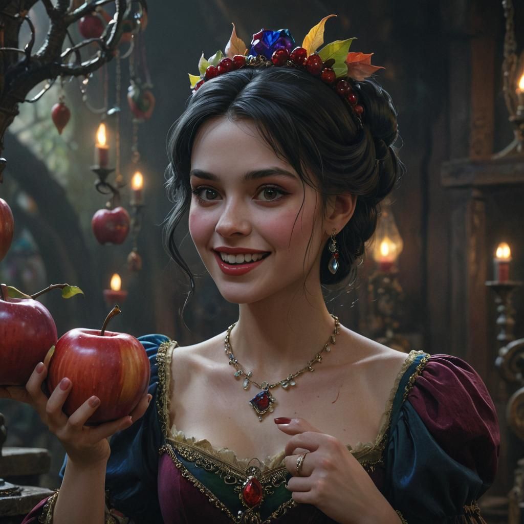 Snow White's Treachery: A Hyperrealistic Dark Fantasy Scene