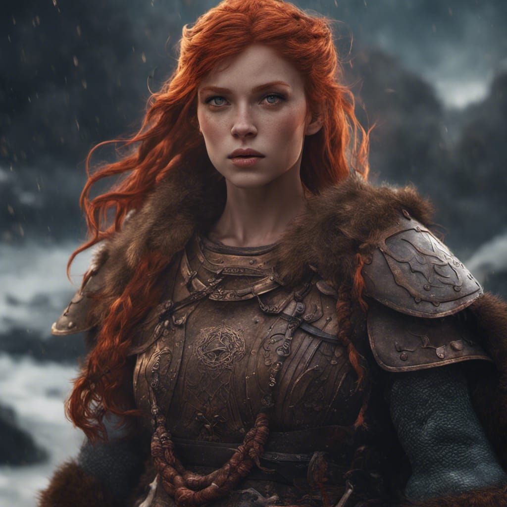 Redhead Viking Girl in Detailed Matte Painting