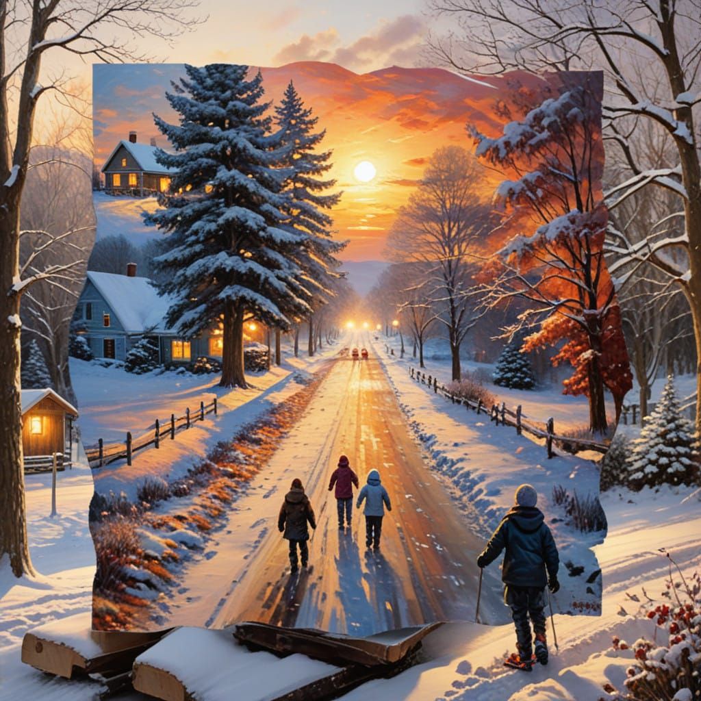 Vibrant Sunset Landscape in Impasto Style