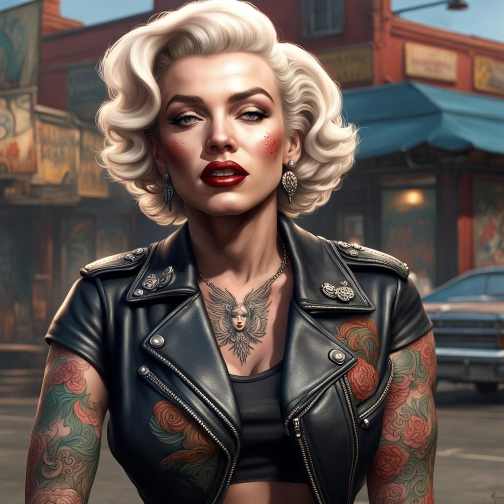 Marilyn Monroe as Biker Chick: Detailed Digital Art