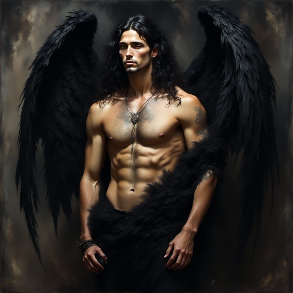 Young Fallen Angel in Renaissance Style Oil Painting