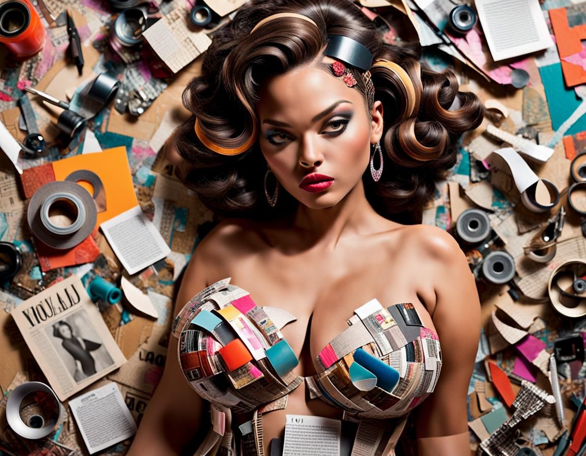 Voluptuous Collage Model Formed from Magazine Clippings