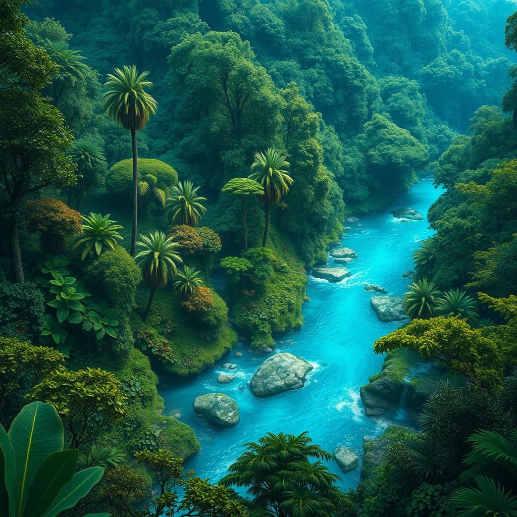 Surreal Jungle Paradise in Vibrant Blues