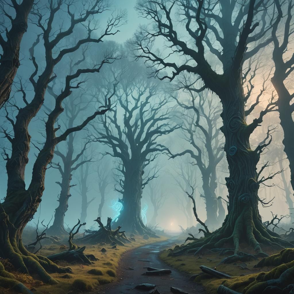 Magical Forest with Glowing Runes in Fantasy Style