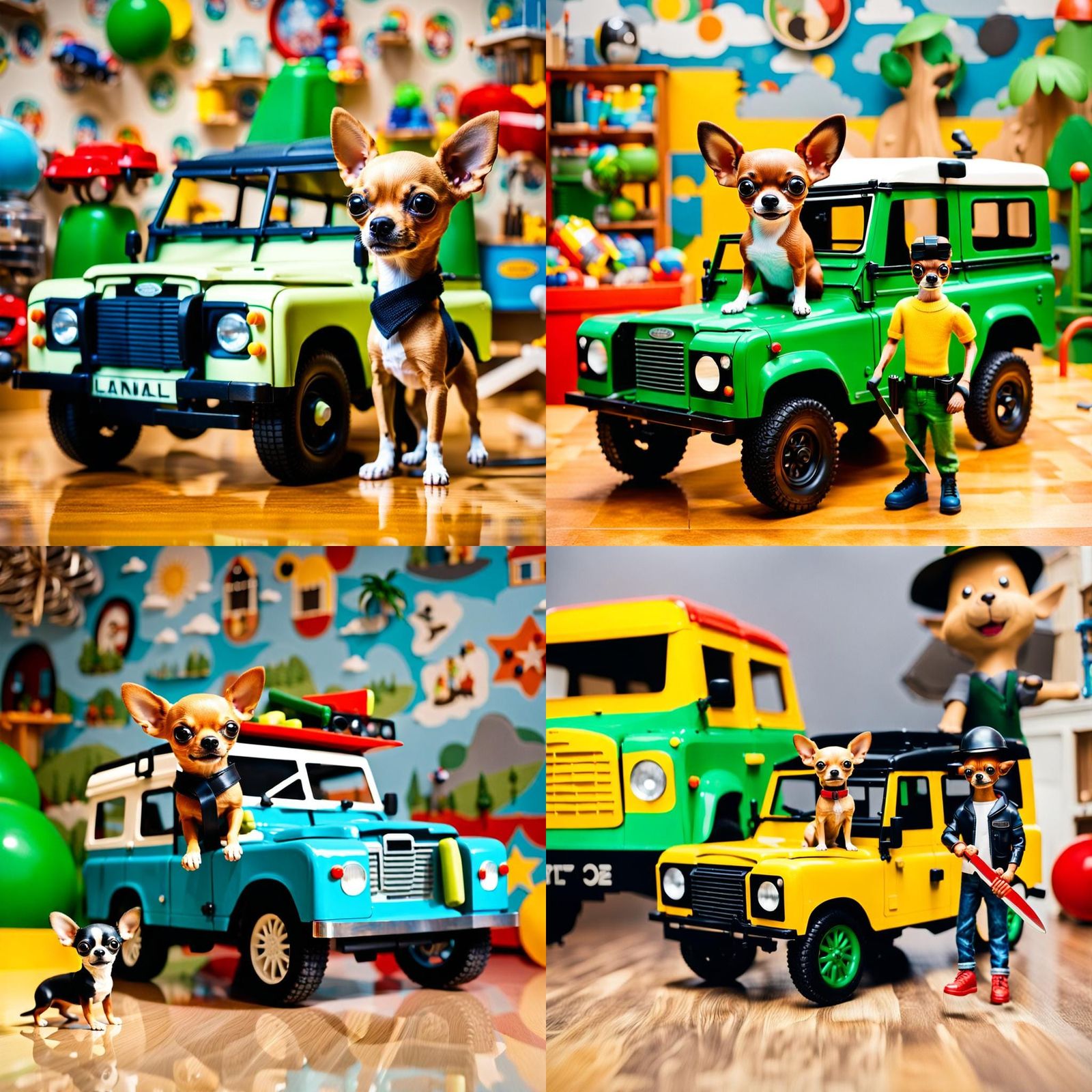 Chihuahua with Machete and Toy Land Rover