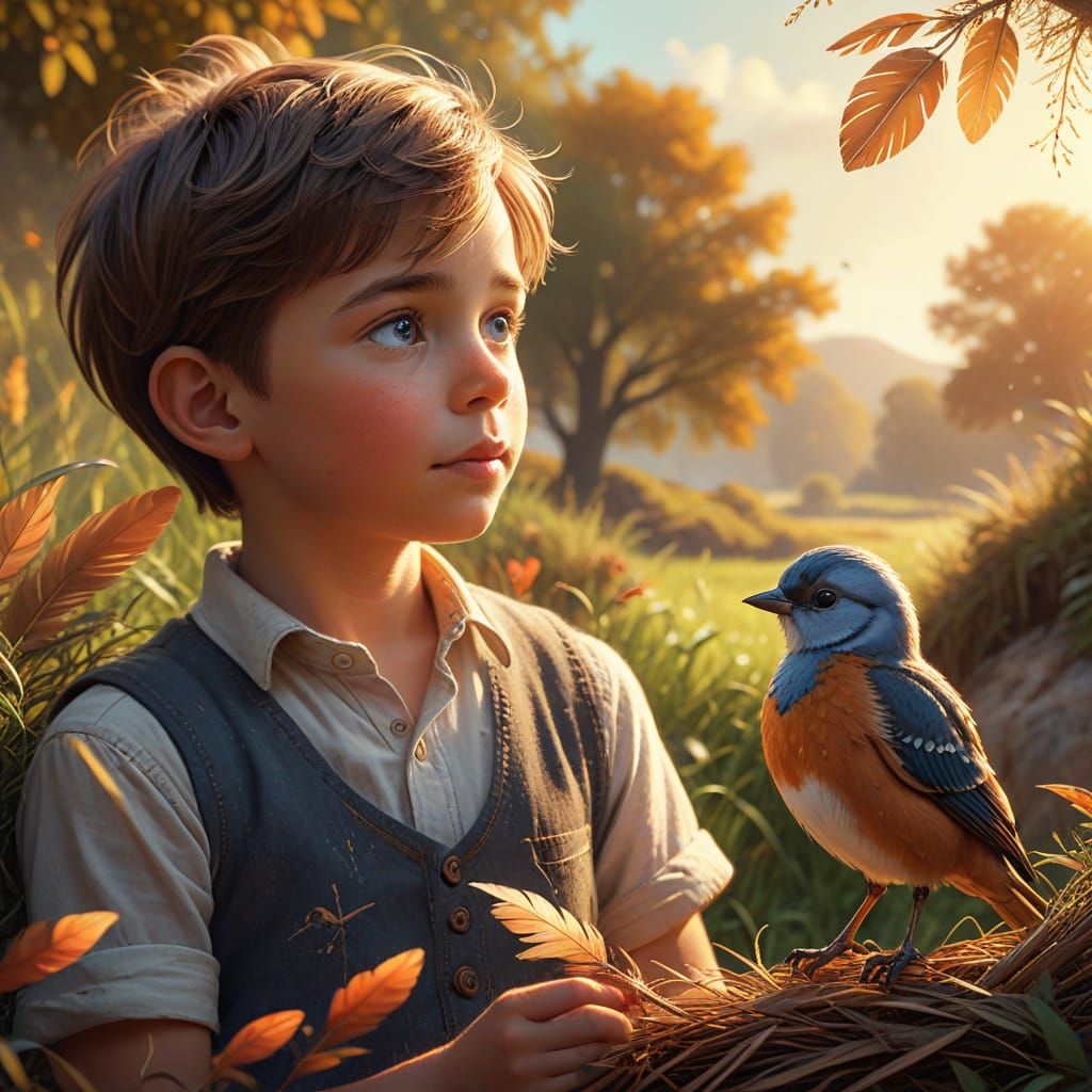 Boy and Bird in Whimsical Concept Art