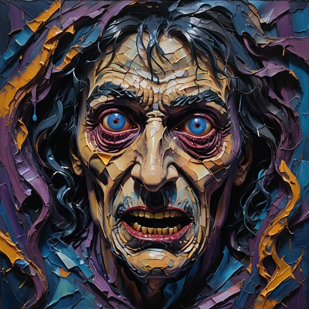 Terrified Face in Impasto Surrealist Horror Style