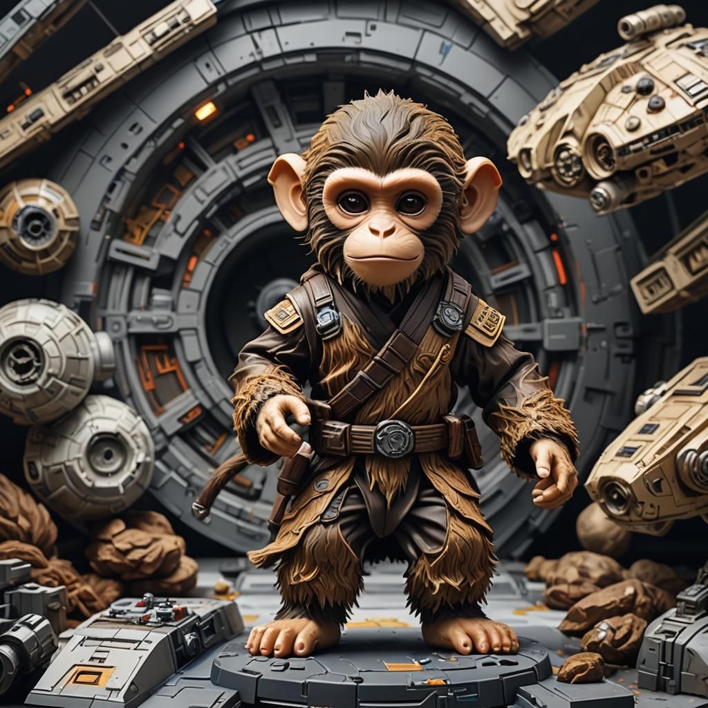 Monkey Jedi Action Figure with Millennium Falcon
