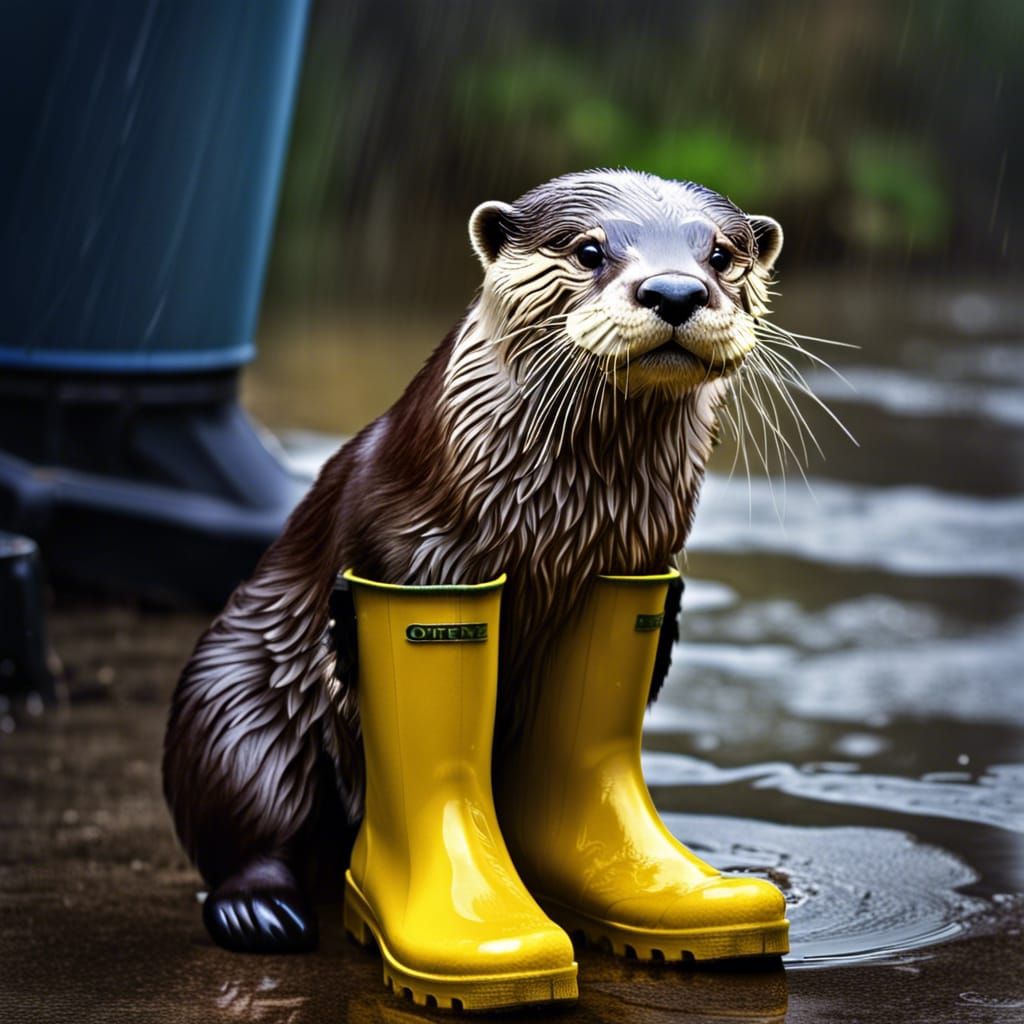 Otter in Yellow Boots: Hyperrealistic Animal Portrait
