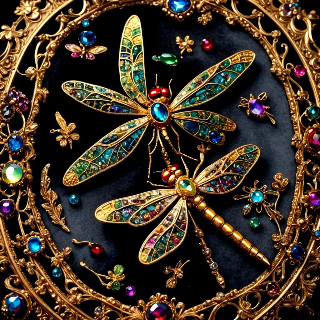 Sparkling Jeweled Dragonfly Brooches on Velvet Pad