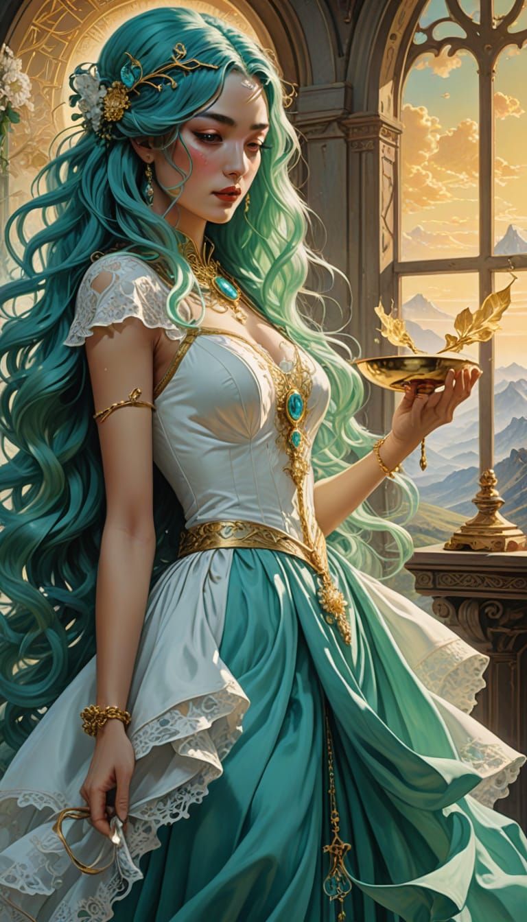 Ethereal Fantasy Goddess in Turquoise Hair, Soft Focus, Heav...
