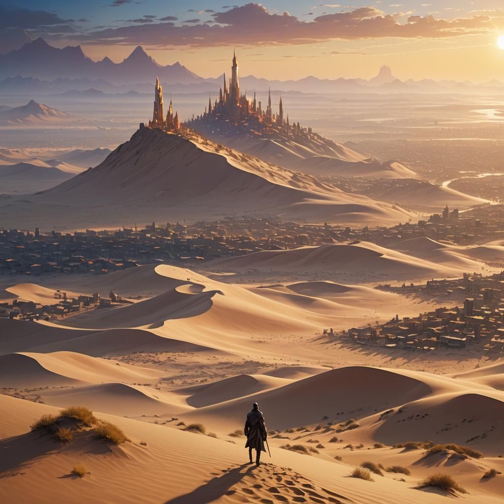 Desert City Fantasy Art in Triadic Colors