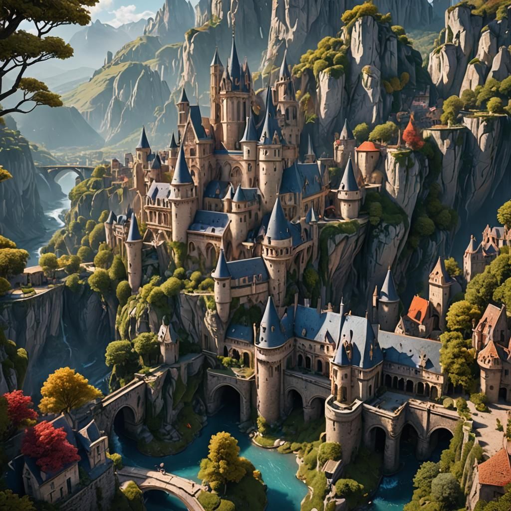 Fantastical Detailed Painting of a Beautiful Place in France