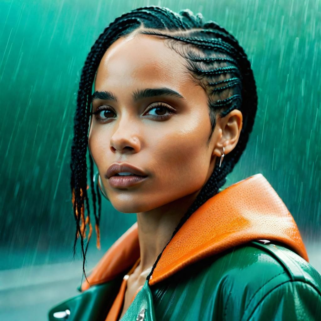 Hyperrealistic Portrait of Zoë Kravitz in Teal and Orange