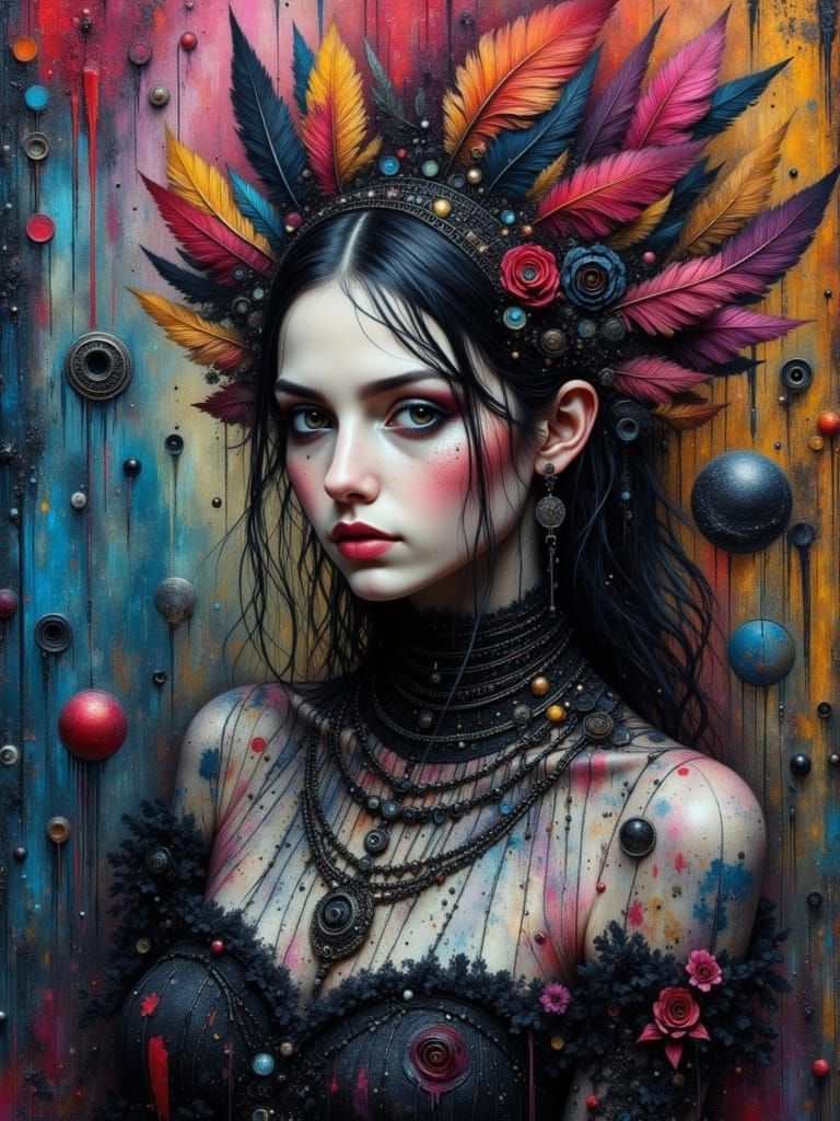 Colorful Gothcore Woman in Abstract Surreal Style