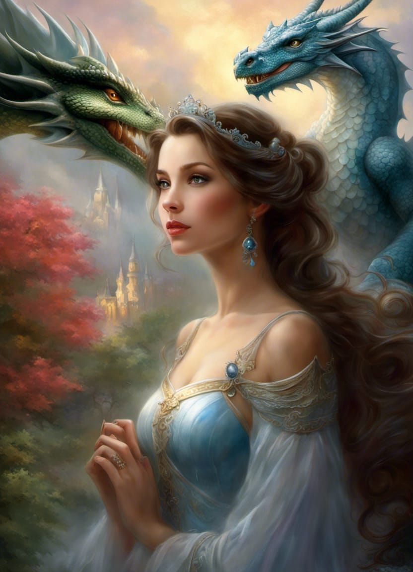 Princess and Dragon Portrait in Ethereal Fantasy Style