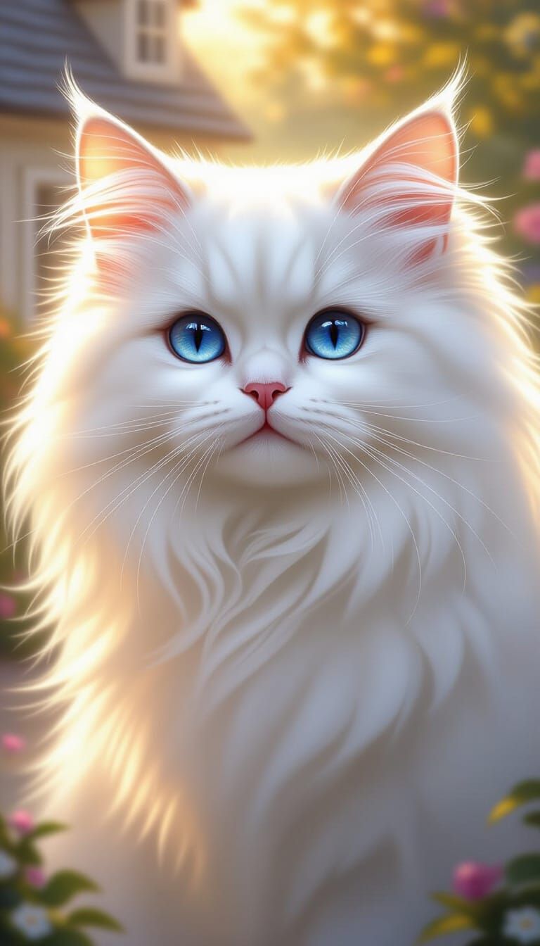 Ultra Realistic White Persian Cat with Blue Eyes