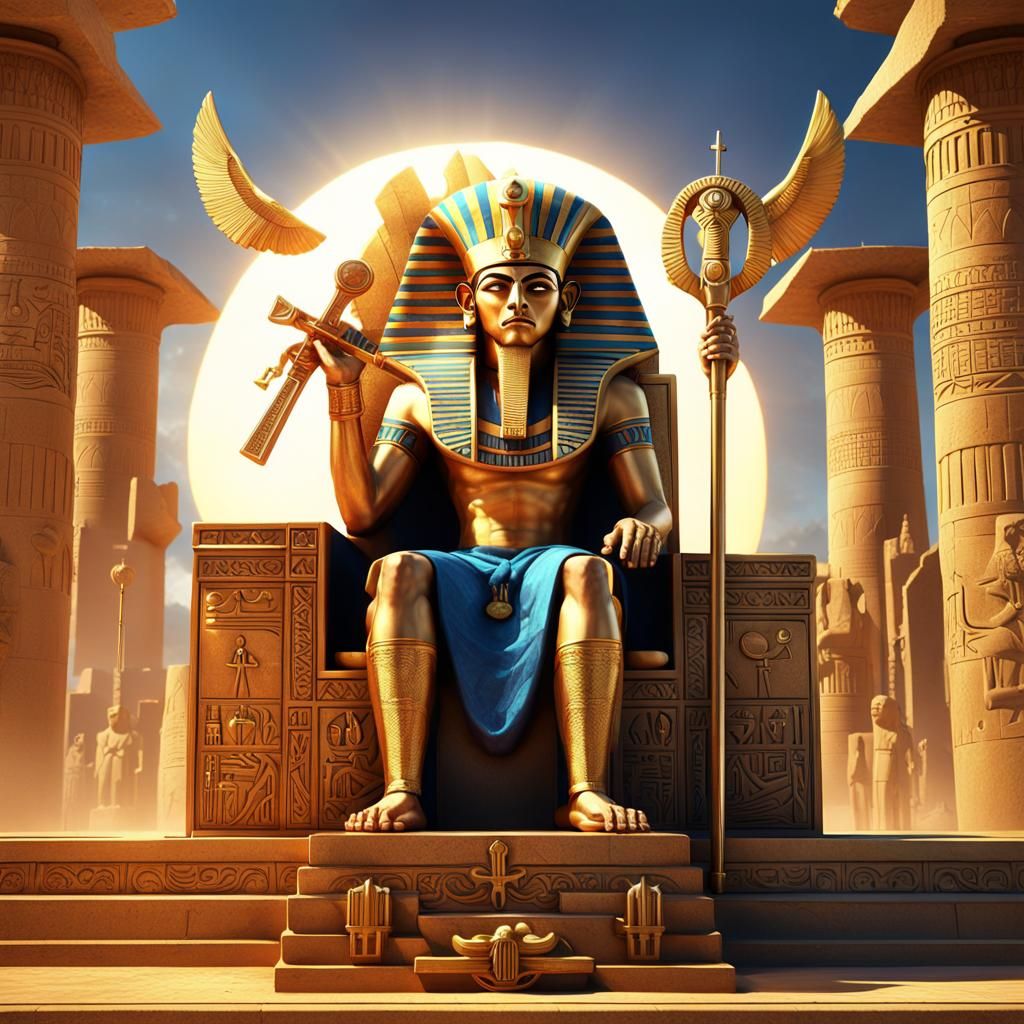 Egyptian Sun God Atum on Throne: Detailed Matte Painting