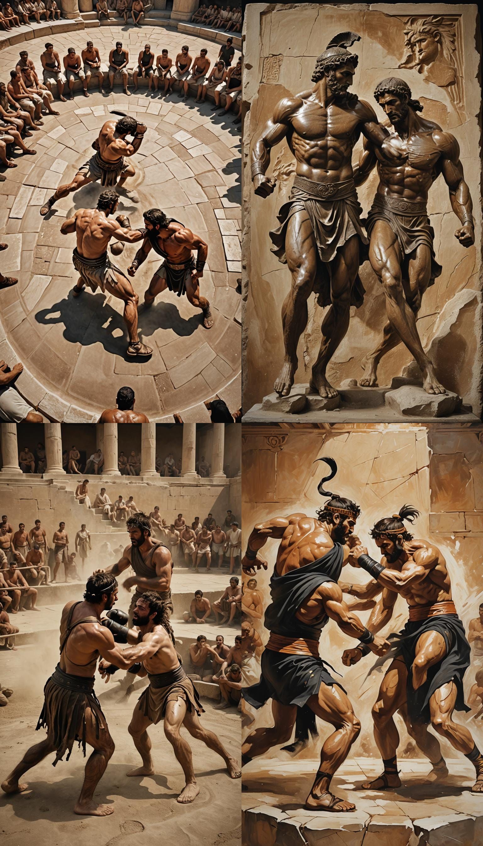 Pankration Fighters Clash in Ancient Greek Arena