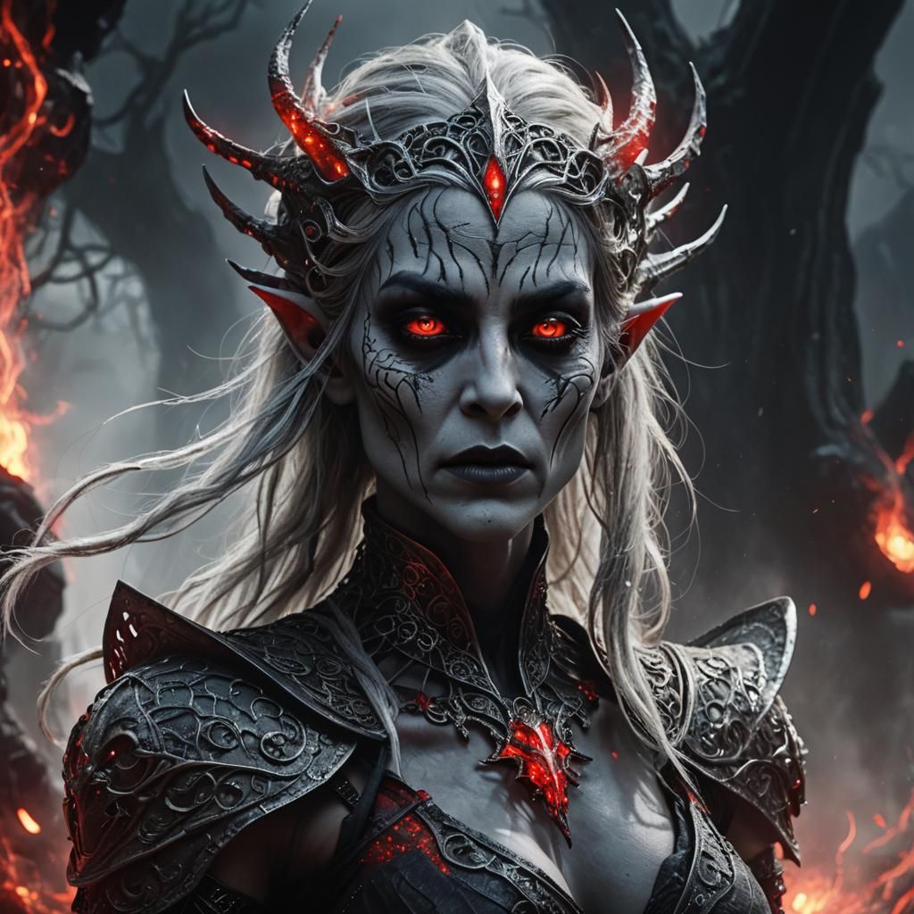 Fearsome Dark Elf Pythia Manifests Evil Presence