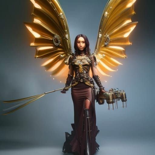 Steampunk Angel with Gear Wings in 3D