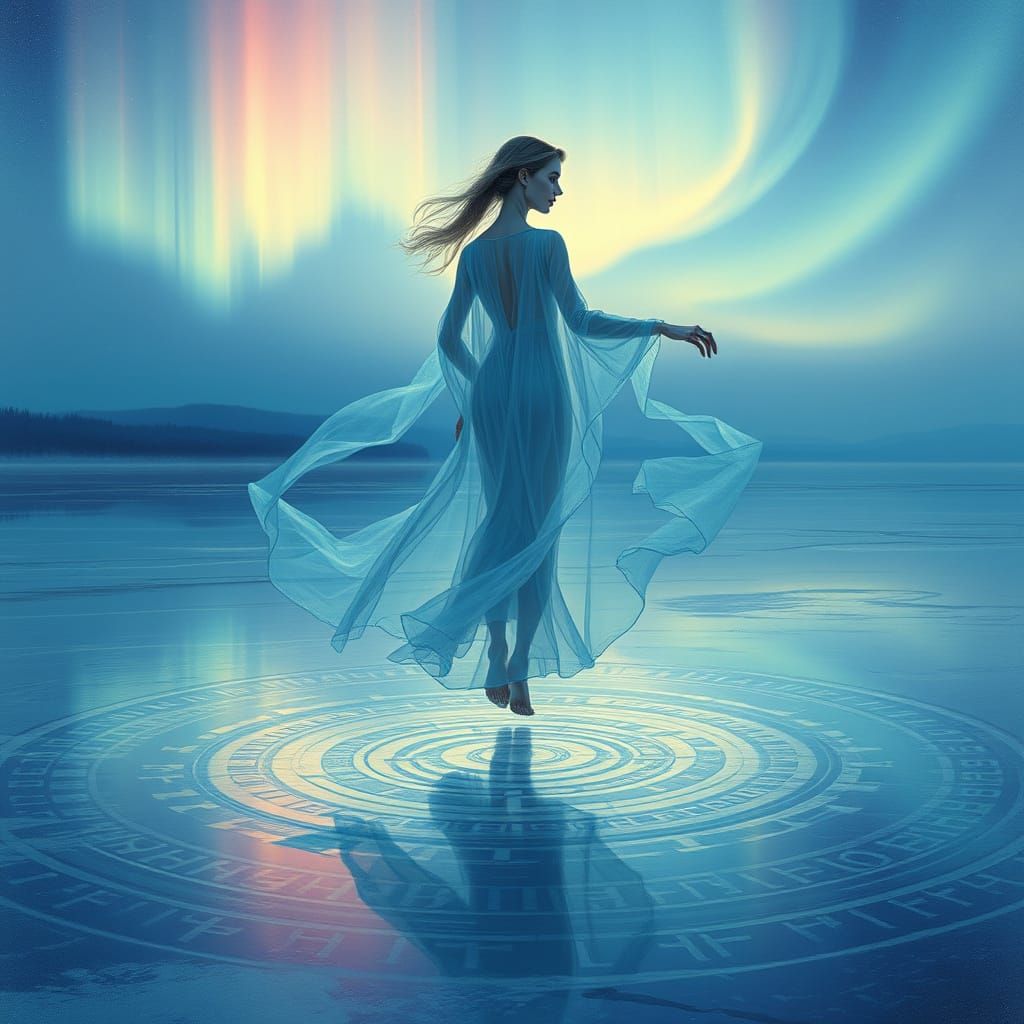 A spirit of the northern lights dancing across a frozen Lake 🍁