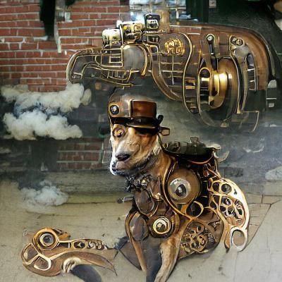 Steampunk Dog Portrait with Mechanical Details