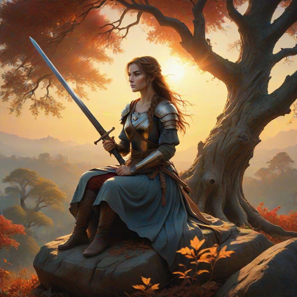 Lady in Sunset Glory, in the Style of Alan Lee