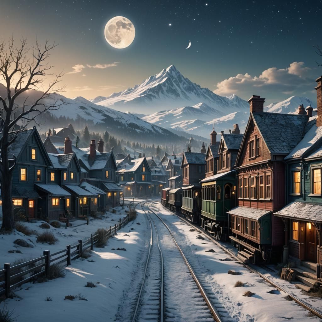 Night Train Station Under Starry Sky