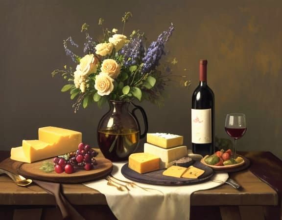 Still Life with Wine and Fruit, Oil Painting