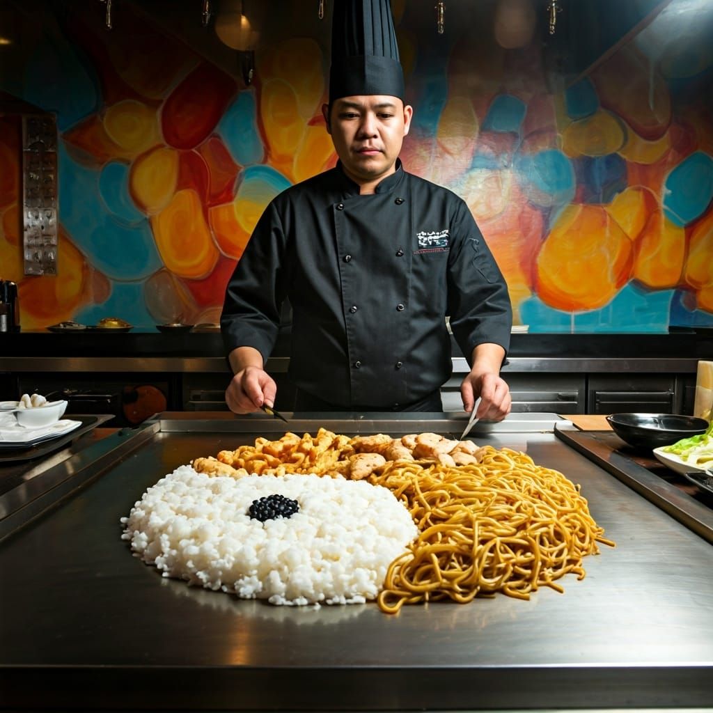 Yin Yang Hibachi Grill Art in Hyperrealistic Style