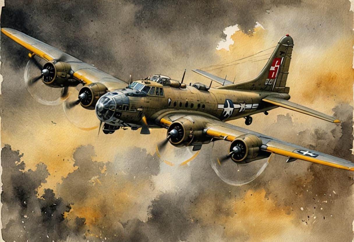 B-17 Flying Fortress in Vintage Watercolor Style