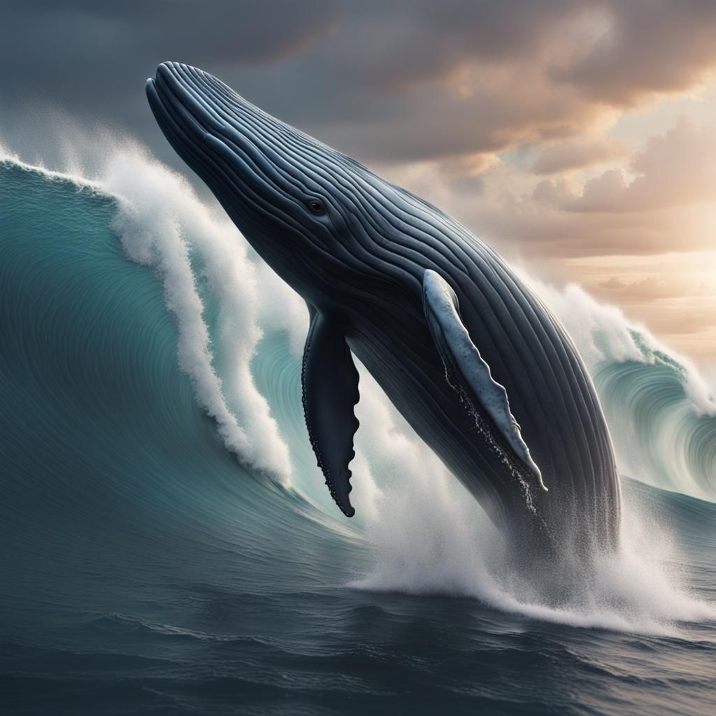 Whale Surfing a Wave: Fantasy Concept Art