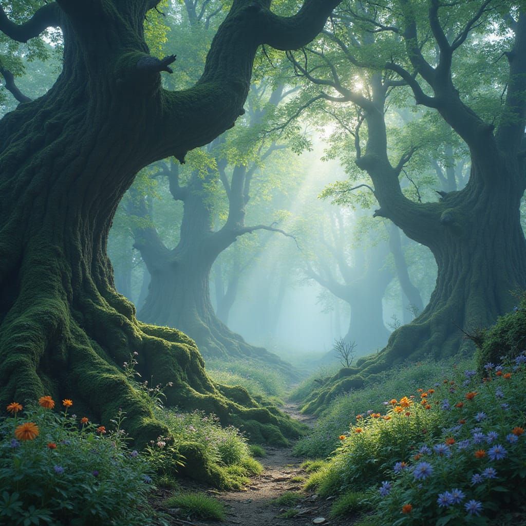 Whimsical Fantasy Forest in Dreamy Atmosphere