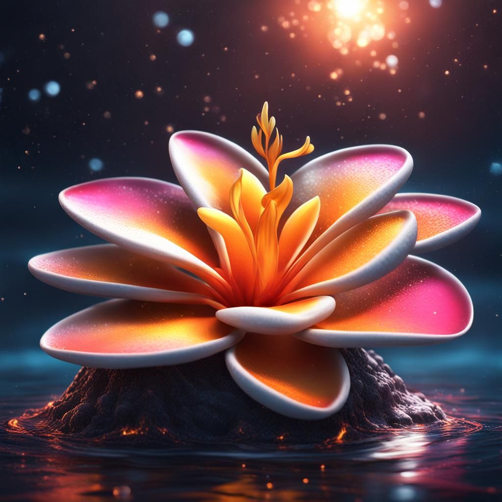 Fiery Water Plumeria Flower: Fantasy Concept Art