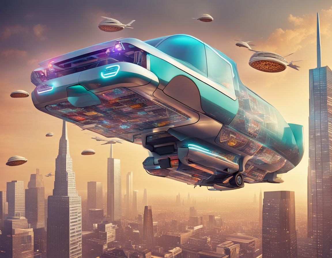 Flying Taco Truck in Futuristic Cityscape