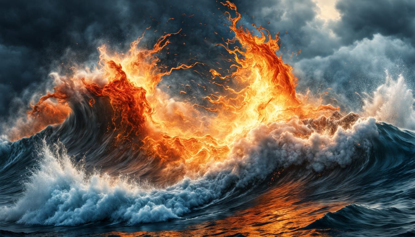 Water and Fire Clash in Dramatic HDR Splash Art