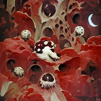 Bleeding Tooth Fungus in Space, Art Nouveau Style