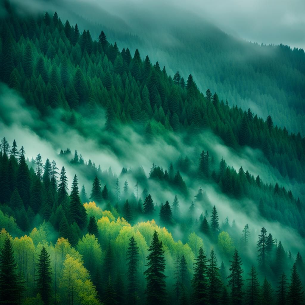 Gloomy Mystic Autumn Forest in Twilight